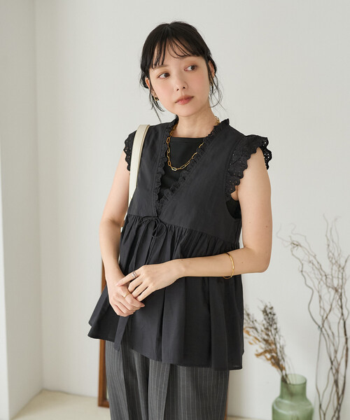 FREAK'S STORE(フリークスストア)の「インド フリルリボンベスト(シャツ/ブラウス・レディース・ブルーグリーン/ブラック/ブルー/オフホワイト・フリ-)」の14枚目の写真