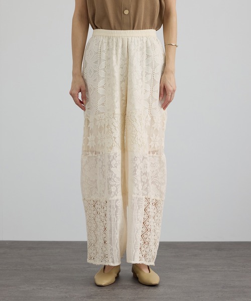 SALON adam et rope'（サロン アダム エ ロペ）の「【WEB限定】パッチワークレースパンツ / セットアップ対応（その他パンツ・レディース・オフホワイト/ブラック・FREE）」の8枚目の写真