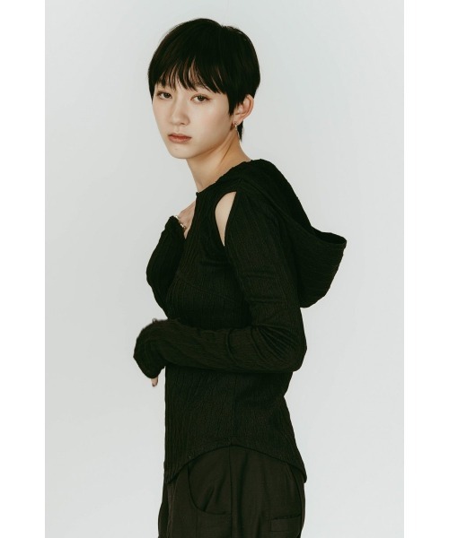 トップス hooded jacquard top/black Kunth Marf hooded jacquard top（Tシャツ/カットソー）｜Knuth Marf