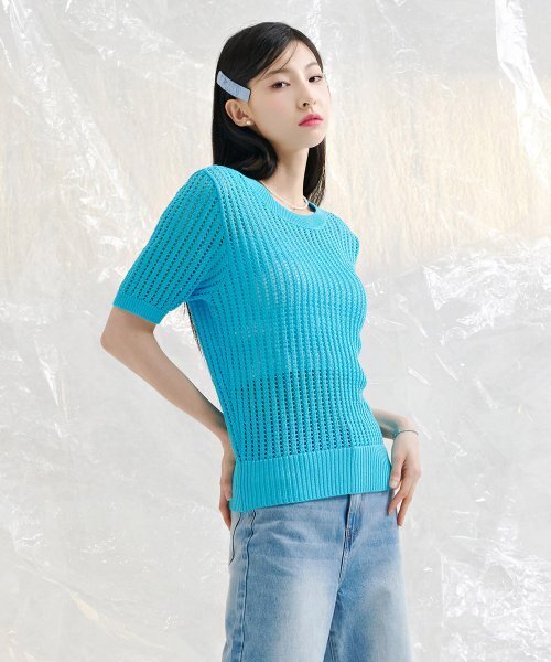 CHASECULT(チェイスカルト)の「レディース スカシ組織 半袖スウェット-CBPG5692D0D(ニット/セーター・レディース・ブルー・90/85)」の3枚目の写真