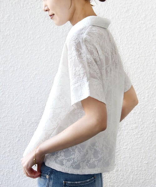 SHIPS(シップス)の「【WEB限定】〈手洗い可能〉シアー ジャカード ポロ 襟 ショート スリーブ プルオーバー(Tシャツ/カットソー・レディース・ライトブルー/ブラック/オフホワイト・ONE SIZE)」の10枚目の写真