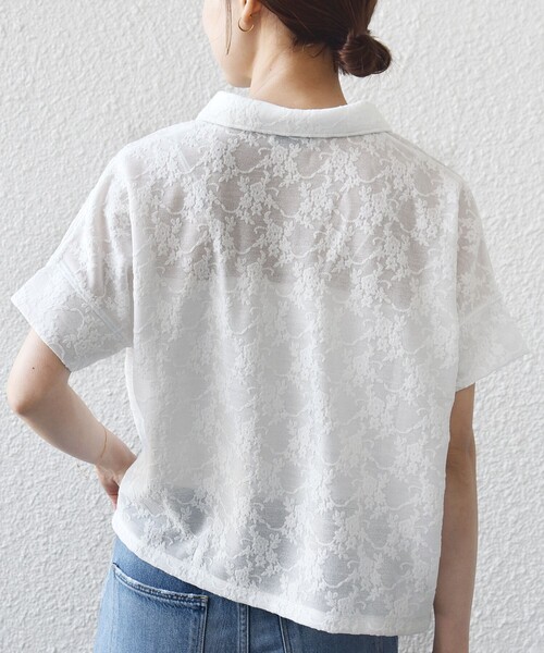 SHIPS(シップス)の「【WEB限定】〈手洗い可能〉シアー ジャカード ポロ 襟 ショート スリーブ プルオーバー(Tシャツ/カットソー・レディース・ライトブルー/ブラック/オフホワイト・ONE SIZE)」の11枚目の写真