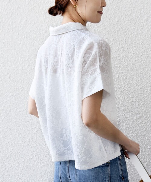 SHIPS(シップス)の「【WEB限定】〈手洗い可能〉シアー ジャカード ポロ 襟 ショート スリーブ プルオーバー(Tシャツ/カットソー・レディース・ライトブルー/ブラック/オフホワイト・ONE SIZE)」の12枚目の写真