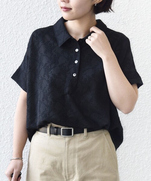 SHIPS(シップス)の「【WEB限定】〈手洗い可能〉シアー ジャカード ポロ 襟 ショート スリーブ プルオーバー(Tシャツ/カットソー・レディース・ライトブルー/ブラック/オフホワイト・ONE SIZE)」の17枚目の写真