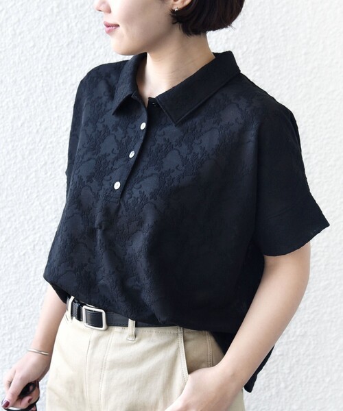 SHIPS(シップス)の「【WEB限定】〈手洗い可能〉シアー ジャカード ポロ 襟 ショート スリーブ プルオーバー(Tシャツ/カットソー・レディース・ライトブルー/ブラック/オフホワイト・ONE SIZE)」の18枚目の写真