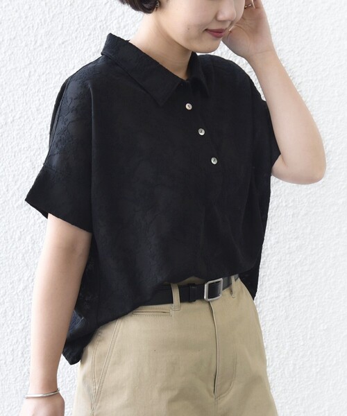 SHIPS(シップス)の「【WEB限定】〈手洗い可能〉シアー ジャカード ポロ 襟 ショート スリーブ プルオーバー(Tシャツ/カットソー・レディース・ライトブルー/ブラック/オフホワイト・ONE SIZE)」の20枚目の写真