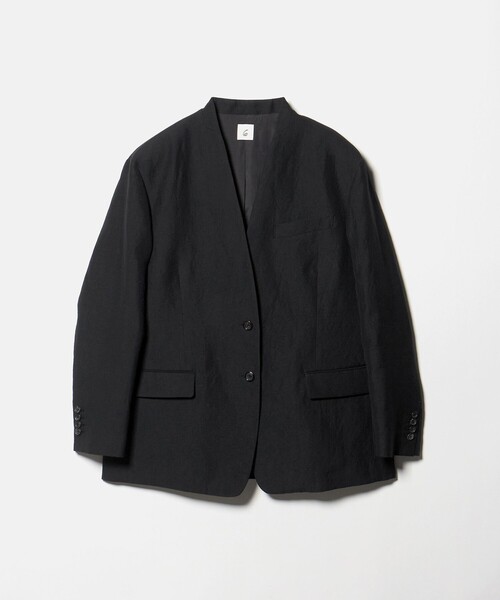 6（ロク）の「＜6(ROKU)＞麻ブレンド ノーカラー ジャケット（テーラードジャケット・レディース・ベージュ/ブラック・38/36）」の2枚目の写真