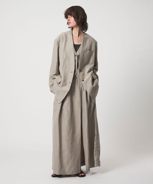 6（ロク）の「＜6(ROKU)＞麻ブレンド ノーカラー ジャケット（テーラードジャケット・レディース・ベージュ/ブラック・38/36）」の7枚目の写真