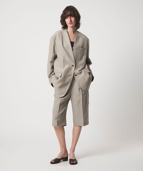 6（ロク）の「＜6(ROKU)＞麻ブレンド ノーカラー ジャケット（テーラードジャケット・レディース・ベージュ/ブラック・38/36）」の8枚目の写真