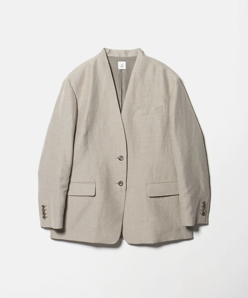 6（ロク）の「＜6(ROKU)＞麻ブレンド ノーカラー ジャケット（テーラードジャケット・レディース・ベージュ/ブラック・38/36）」の9枚目の写真