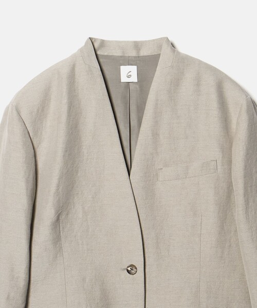 6（ロク）の「＜6(ROKU)＞麻ブレンド ノーカラー ジャケット（テーラードジャケット・レディース・ベージュ/ブラック・38/36）」の11枚目の写真