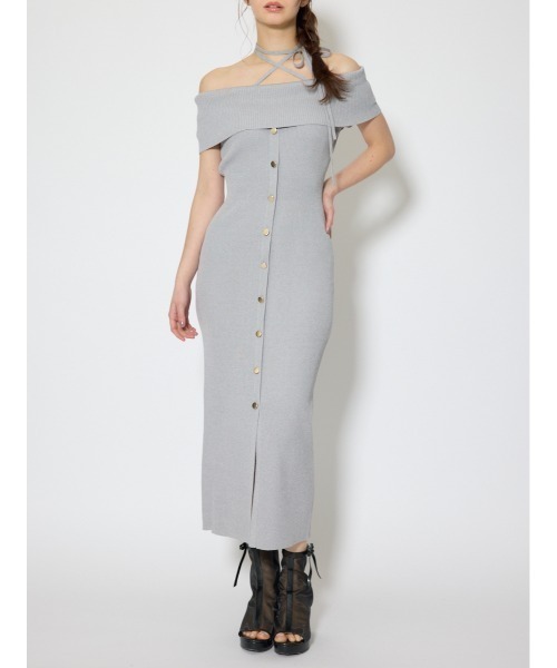 セール】オフショルダーニットタイトワンピース 春服（ワンピース