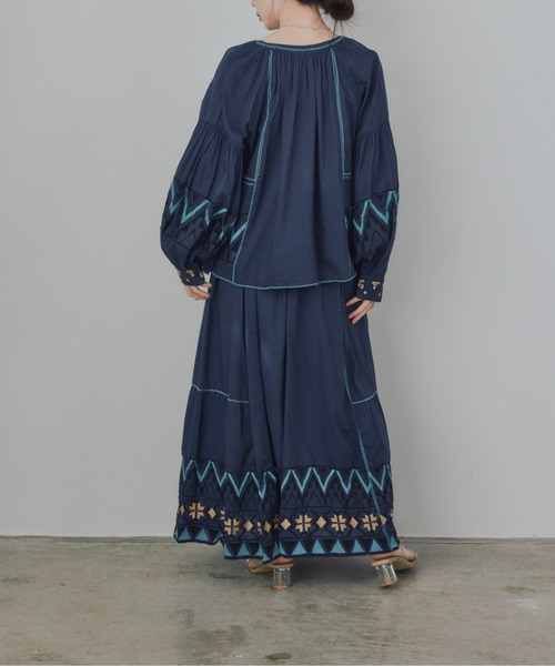 Pqran(クラン)の「カラー刺繍スカート(スカート・レディース・ミント/ネイビー/オフホワイト・FREE)」の9枚目の写真