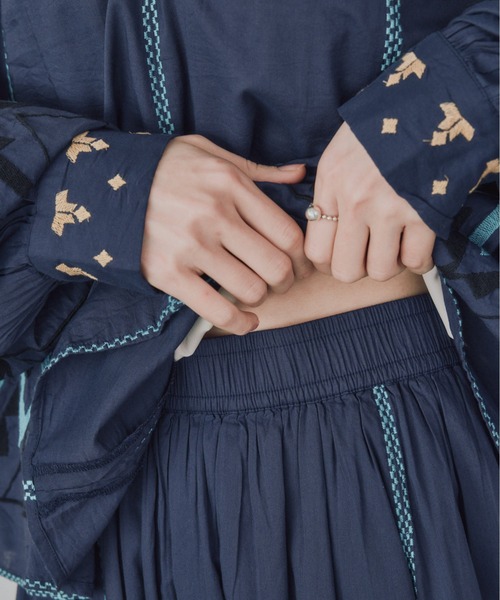 Pqran(クラン)の「カラー刺繍スカート(スカート・レディース・ミント/ネイビー/オフホワイト・FREE)」の11枚目の写真