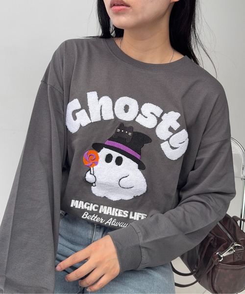 AS KNOW AS plus（アズノゥアズプラス）の「〇サガラ刺繍 キャラクターロンT【UNISEX ITEM】（Tシャツ/カットソー・レディース・チャコールグレー/ホワイト/ネイビー/オートミール/ホワイト系/グレー系/ネイビー系/アイボリー系・FREE）」の4枚目の写真