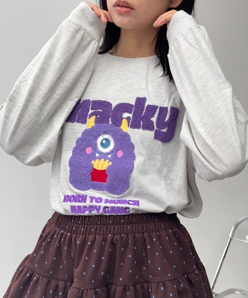 AS KNOW AS plus（アズノゥアズプラス）の「〇サガラ刺繍 キャラクターロンT【UNISEX ITEM】（Tシャツ/カットソー・レディース・チャコールグレー/ホワイト/ネイビー/オートミール/ホワイト系/グレー系/ネイビー系/アイボリー系・FREE）」の6枚目の写真
