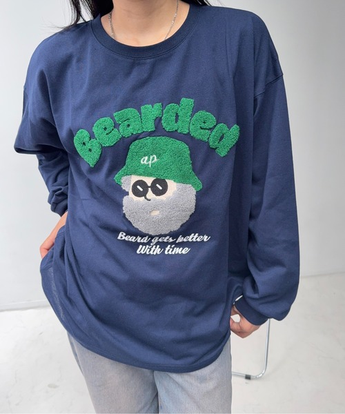 AS KNOW AS plus（アズノゥアズプラス）の「〇サガラ刺繍 キャラクターロンT【UNISEX ITEM】（Tシャツ/カットソー・レディース・チャコールグレー/ホワイト/ネイビー/オートミール/ホワイト系/グレー系/ネイビー系/アイボリー系・FREE）」の8枚目の写真