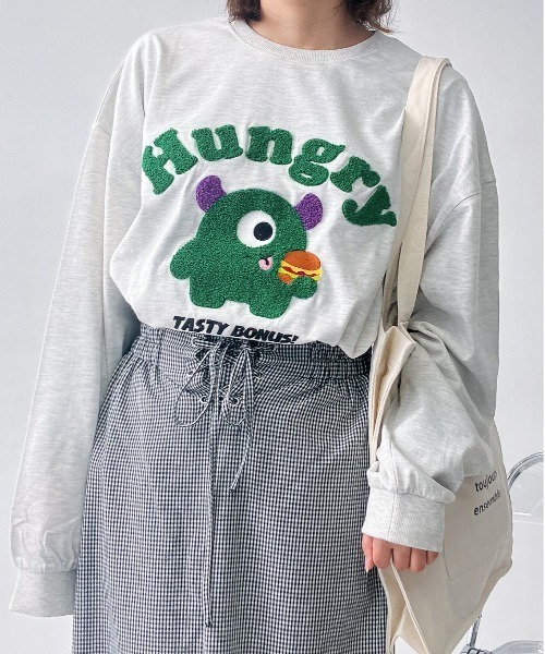 AS KNOW AS plus(アズノゥアズプラス)の「〇サガラ刺繍 キャラクターロンT【UNISEX ITEM】(Tシャツ/カットソー・レディース・チャコールグレー/ホワイト/ネイビー/オートミール・FREE)」の4枚目の写真