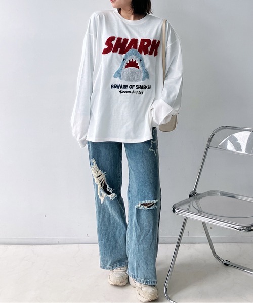 AS KNOW AS plus(アズノゥアズプラス)の「〇サガラ刺繍 キャラクターロンT【UNISEX ITEM】(Tシャツ/カットソー・レディース・チャコールグレー/ホワイト/ネイビー/オートミール・FREE)」の16枚目の写真