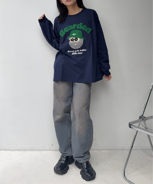 AS KNOW AS plus（アズノゥアズプラス）の「〇サガラ刺繍 キャラクターロンT【UNISEX ITEM】（Tシャツ/カットソー・レディース・チャコールグレー/ホワイト/ネイビー/オートミール/ホワイト系/グレー系/ネイビー系/アイボリー系・FREE）」の21枚目の写真