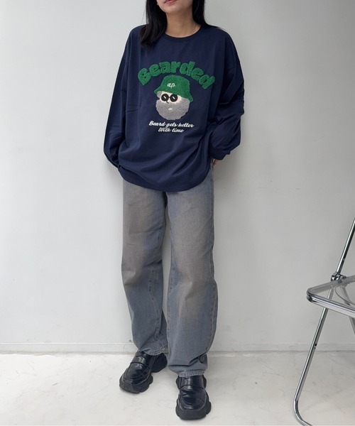 AS KNOW AS plus（アズノゥアズプラス）の「〇サガラ刺繍 キャラクターロンT【UNISEX ITEM】（Tシャツ/カットソー・レディース・チャコールグレー/ホワイト/ネイビー/オートミール/ホワイト系/グレー系/ネイビー系/アイボリー系・FREE）」の20枚目の写真