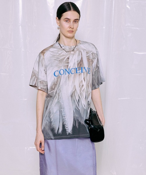 MAISON SPECIAL(メゾンスペシャル)の「Fabric Photo Over T-Shirt/ファブリックフォトオーバーTEE(Tシャツ/カットソー・レディース・オレンジ/グリーン/グレー・FREE)」の2枚目の写真