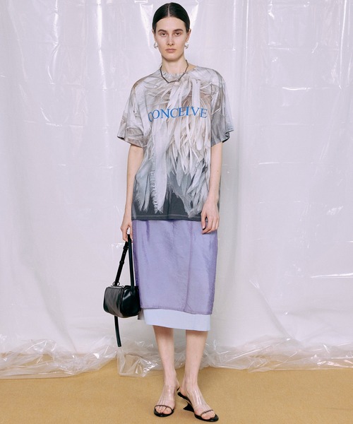 MAISON SPECIAL(メゾンスペシャル)の「Fabric Photo Over T-Shirt/ファブリックフォトオーバーTEE(Tシャツ/カットソー・レディース・オレンジ/グリーン/グレー・FREE)」の9枚目の写真