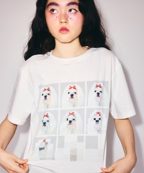 Candy Stripper(キャンディストリッパー)の「SHIH TZU LOW PIXEL Tシャツ(Tシャツ/カットソー・レディース・ピンク/ライトブルー/オフホワイト/チャコール・M/XL/L)」の2枚目の写真