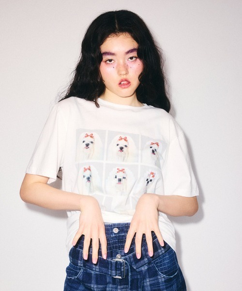 Candy Stripper(キャンディストリッパー)の「SHIH TZU LOW PIXEL Tシャツ(Tシャツ/カットソー・レディース・ピンク/ライトブルー/オフホワイト/チャコール・M/XL/L)」の5枚目の写真