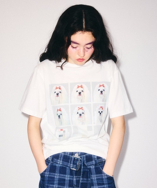 Candy Stripper(キャンディストリッパー)の「SHIH TZU LOW PIXEL Tシャツ(Tシャツ/カットソー・レディース・ピンク/ライトブルー/オフホワイト/チャコール・M/XL/L)」の6枚目の写真