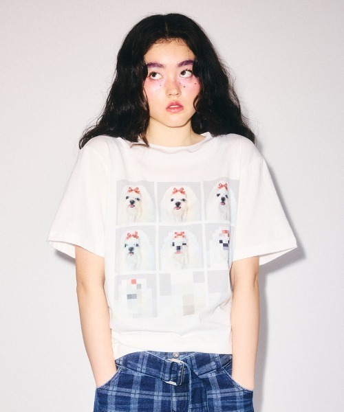 Candy Stripper(キャンディストリッパー)の「SHIH TZU LOW PIXEL Tシャツ(Tシャツ/カットソー・レディース・ピンク/ライトブルー/オフホワイト/チャコール・M/XL/L)」の7枚目の写真