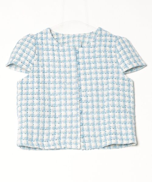 FREE STYLISTS(フリー スタイリスト)の「YUGA_YGMC Korean style tweed cropped jacket(ノーカラージャケット・レディース・オフホワイト/ブルー・FREE)」の13枚目の写真
