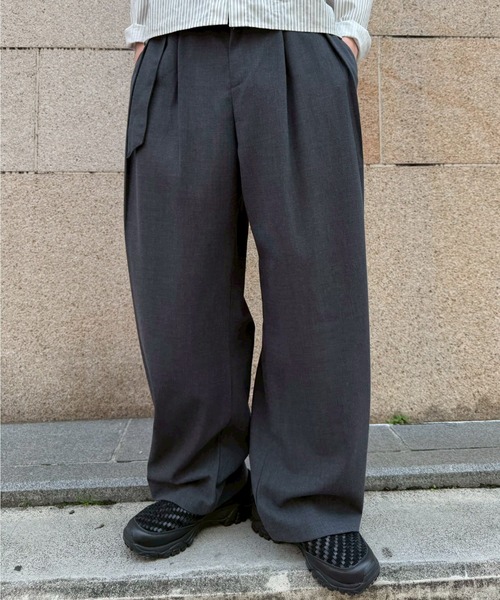 セール】【Chikashitsu +】belt tuck wide slacks / 【チカシツプラス