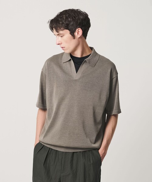 BEAUTY&YOUTH UNITED ARROWS(ビューティーアンドユースユナイテッドアローズ)の「シャイン ギマ スキッパー ポロニット ウォッシャブル(ニット/セーター・メンズ・オリーブ/ネイビー/ベージュ・S/M/L/XL)」の6枚目の写真