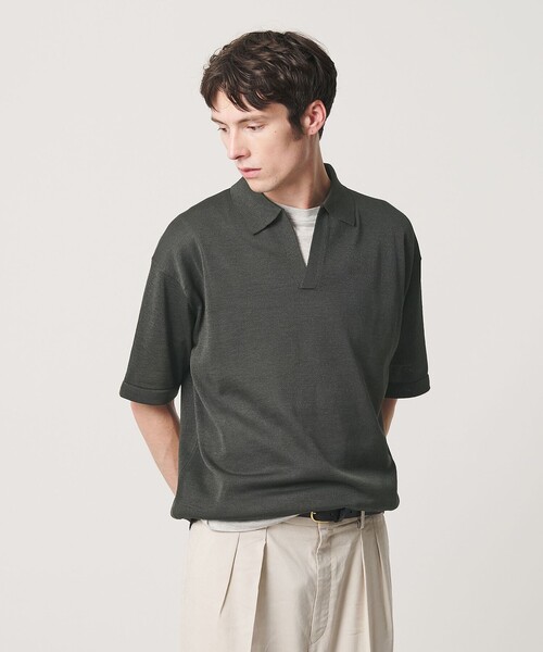 BEAUTY&YOUTH UNITED ARROWS(ビューティーアンドユースユナイテッドアローズ)の「シャイン ギマ スキッパー ポロニット ウォッシャブル(ニット/セーター・メンズ・オリーブ/ネイビー/ベージュ・S/M/L/XL)」の8枚目の写真