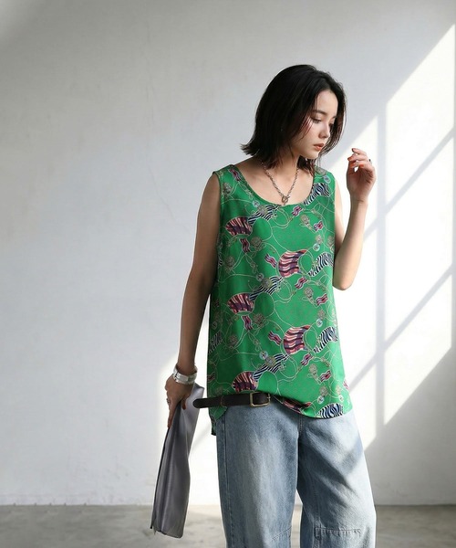 antiqua(アンティカ)の「レトロマリン柄 タンクトップ(タンクトップ・レディース・グリーン/ネイビー・ONESIZE)」の4枚目の写真