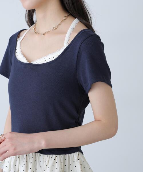 FREE'S MART(フリーズマート)の「◆レイヤード風ドットカットソー(Tシャツ/カットソー・レディース・グレー/ネイビー/イエロー・FREE)」の7枚目の写真
