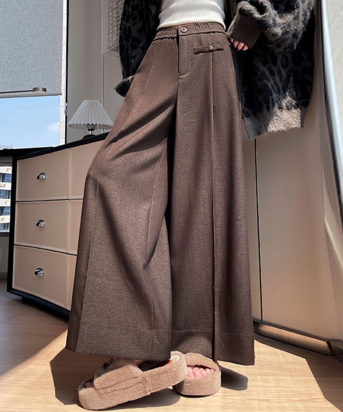2ly2(トゥーリートゥー)の「ワイドパンツ レディース タックパンツ ロング 無地 ストレート ゆったり ウエストゴム(その他パンツ・レディース・ブラック/ブルー/ブラウン・FREE)」の3枚目の写真
