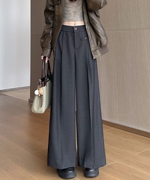 ワイドパンツ レディース タックパンツ ロング 無地 ストレート ゆったり ウエストゴム
