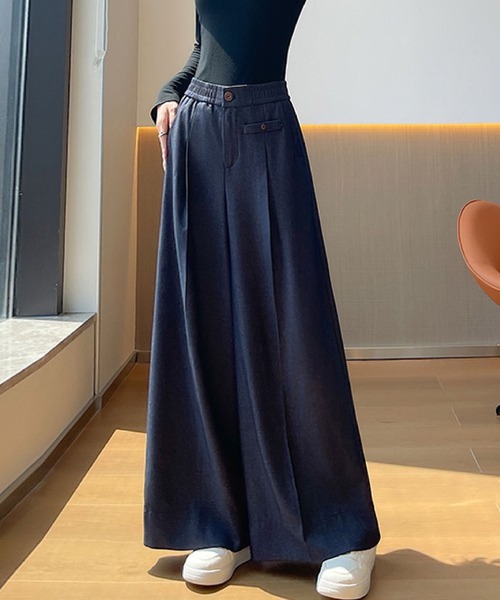 2ly2(トゥーリートゥー)の「ワイドパンツ レディース タックパンツ ロング 無地 ストレート ゆったり ウエストゴム(その他パンツ・レディース・ブラック/ブルー/ブラウン・FREE)」の18枚目の写真