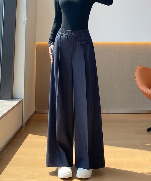 2ly2(トゥーリートゥー)の「ワイドパンツ レディース タックパンツ ロング 無地 ストレート ゆったり ウエストゴム(その他パンツ・レディース・ブラック/ブルー/ブラウン・FREE)」の19枚目の写真