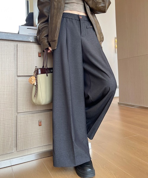 2ly2(トゥーリートゥー)の「ワイドパンツ レディース タックパンツ ロング 無地 ストレート ゆったり ウエストゴム(その他パンツ・レディース・ブラック/ブルー/ブラウン・FREE)」の5枚目の写真
