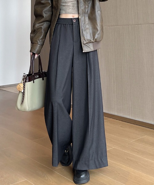 2ly2(トゥーリートゥー)の「ワイドパンツ レディース タックパンツ ロング 無地 ストレート ゆったり ウエストゴム(その他パンツ・レディース・ブラック/ブルー/ブラウン・FREE)」の7枚目の写真