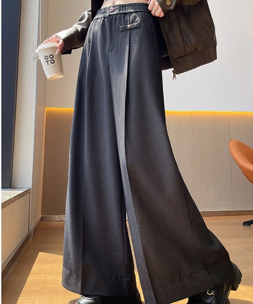 2ly2(トゥーリートゥー)の「ワイドパンツ レディース タックパンツ ロング 無地 ストレート ゆったり ウエストゴム(その他パンツ・レディース・ブラック/ブルー/ブラウン・FREE)」の8枚目の写真