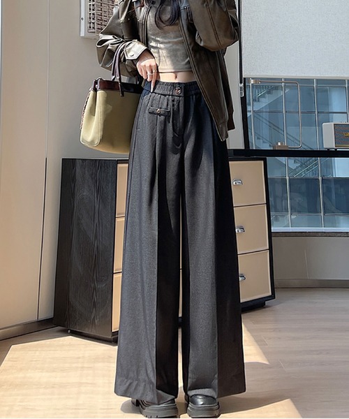 2ly2(トゥーリートゥー)の「ワイドパンツ レディース タックパンツ ロング 無地 ストレート ゆったり ウエストゴム(その他パンツ・レディース・ブラック/ブルー/ブラウン・FREE)」の9枚目の写真
