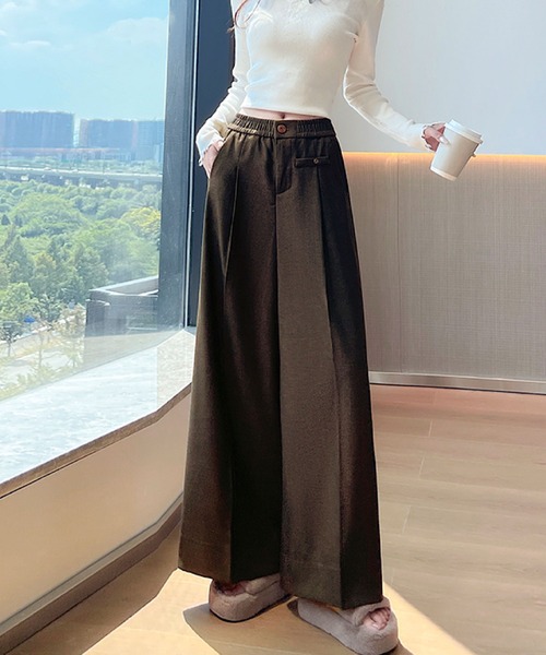2ly2(トゥーリートゥー)の「ワイドパンツ レディース タックパンツ ロング 無地 ストレート ゆったり ウエストゴム(その他パンツ・レディース・ブラック/ブルー/ブラウン・FREE)」の13枚目の写真
