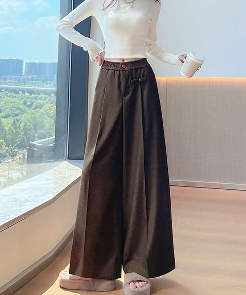 2ly2(トゥーリートゥー)の「ワイドパンツ レディース タックパンツ ロング 無地 ストレート ゆったり ウエストゴム(その他パンツ・レディース・ブラック/ブルー/ブラウン・FREE)」の14枚目の写真