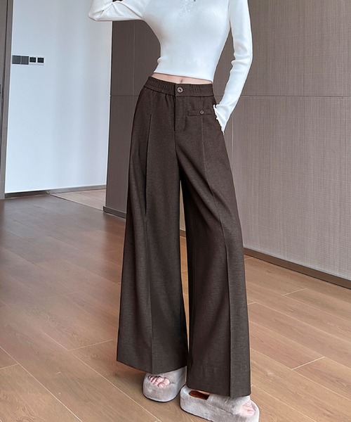 2ly2(トゥーリートゥー)の「ワイドパンツ レディース タックパンツ ロング 無地 ストレート ゆったり ウエストゴム(その他パンツ・レディース・ブラック/ブルー/ブラウン・FREE)」の16枚目の写真