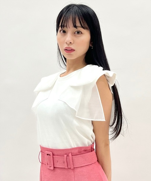 WILLSELECTION(ウィルセレクション)の「ショルダーリボンカットトップス(Tシャツ/カットソー・レディース・オフホワイト/ブラック/ピンク/ブルー・FREE)」の1枚目の写真