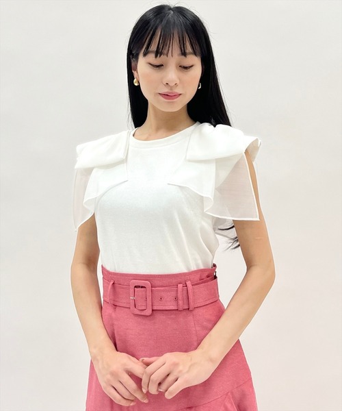 WILLSELECTION(ウィルセレクション)の「ショルダーリボンカットトップス(Tシャツ/カットソー・レディース・オフホワイト/ブラック/ピンク/ブルー・FREE)」の5枚目の写真